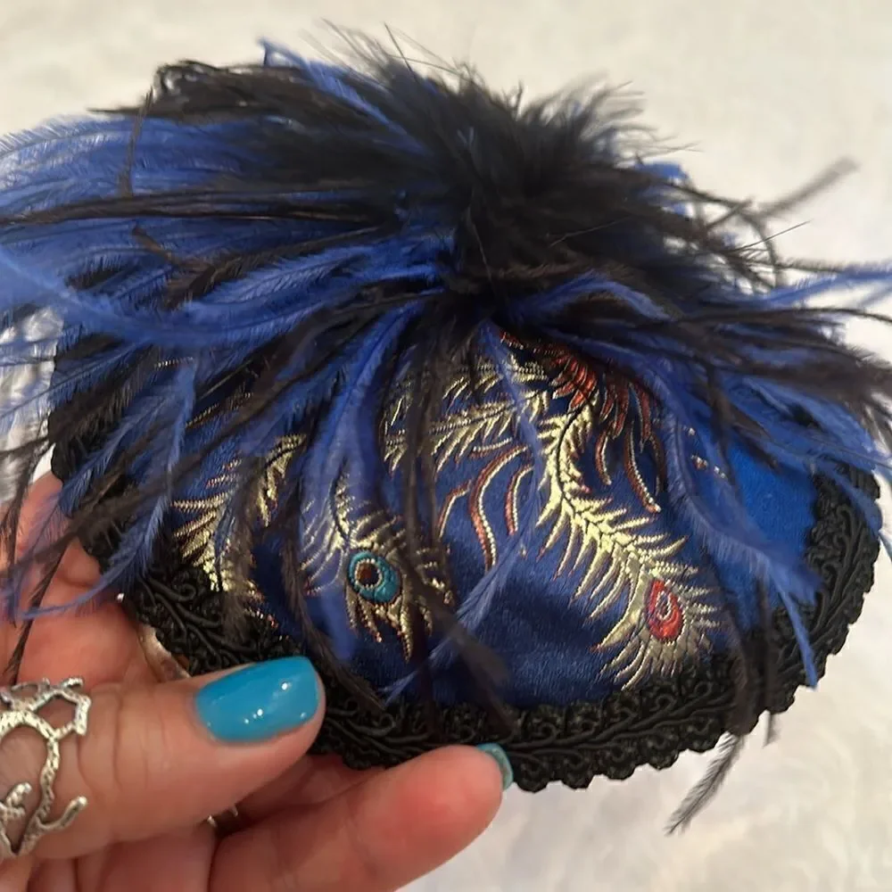 Taissa Lada Handmade Feather Fascinator Maribou Satin Lace Blue Black